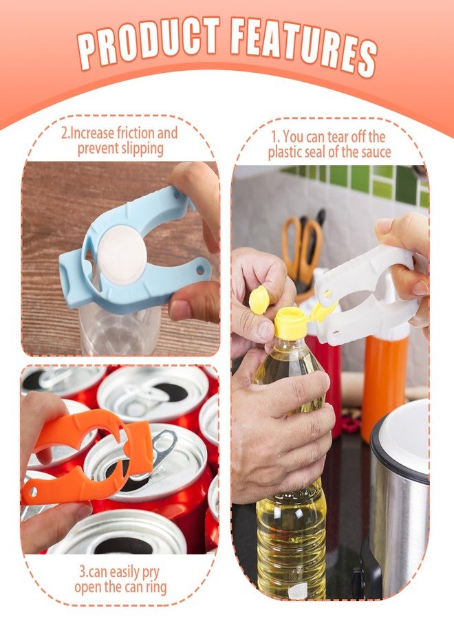 LUSTRIB 6-Pack Plastic Bottle Cap Opener, 3-in-1 Multi-Purpose Gripper Water Bottle Opener for Arthritic Hands, Easy-Twist Jar Opener Tool for Kitchen, Camping & Outdoor Use (Orange, Blue, White) - Image 3